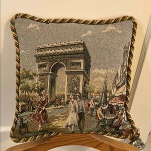 Vintage Arc de Triomph Parisian Tapestry Throw Pillow